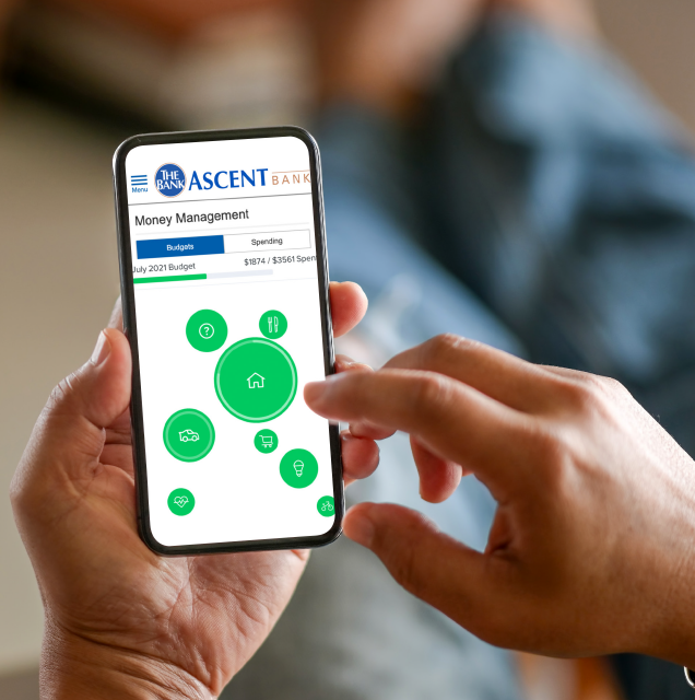 cell phone with ascent bank online financial tools