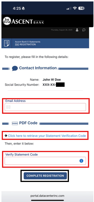 Registration screenshot (email and PDF link)